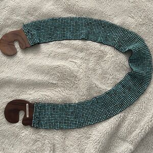 Beaded Teal and Wood Belt Women’s Xl